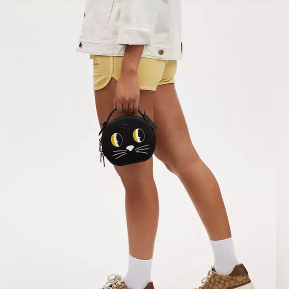 NWT Coach Canteen Circle Crossbody Halloween Cat Black Leather Purse Bag Kitten - Picture 6 of 12